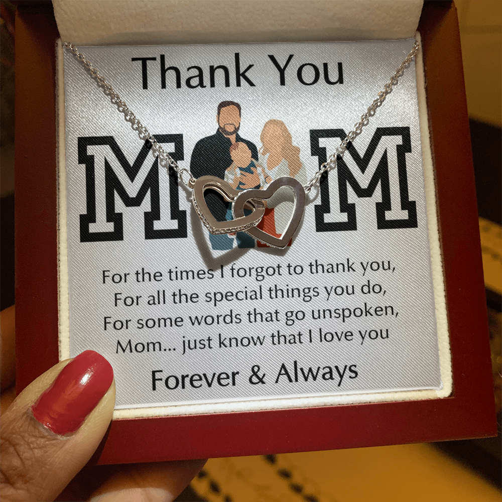 Thank You Mom Interlocking Hearts Necklace
