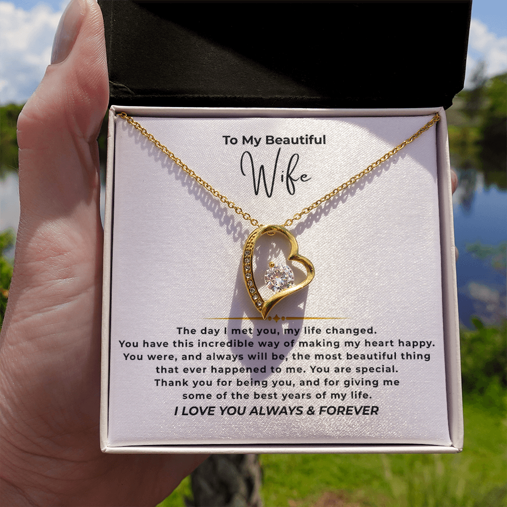 To My Beautiful Wife Interlocking Hearts Necklace