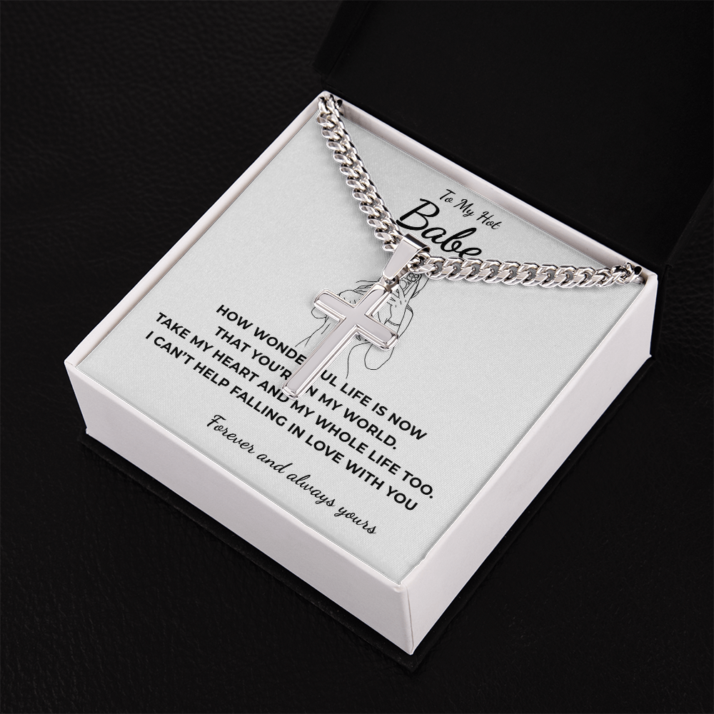 Personalized To My Hot Babe Cross with Cuban Link Chain