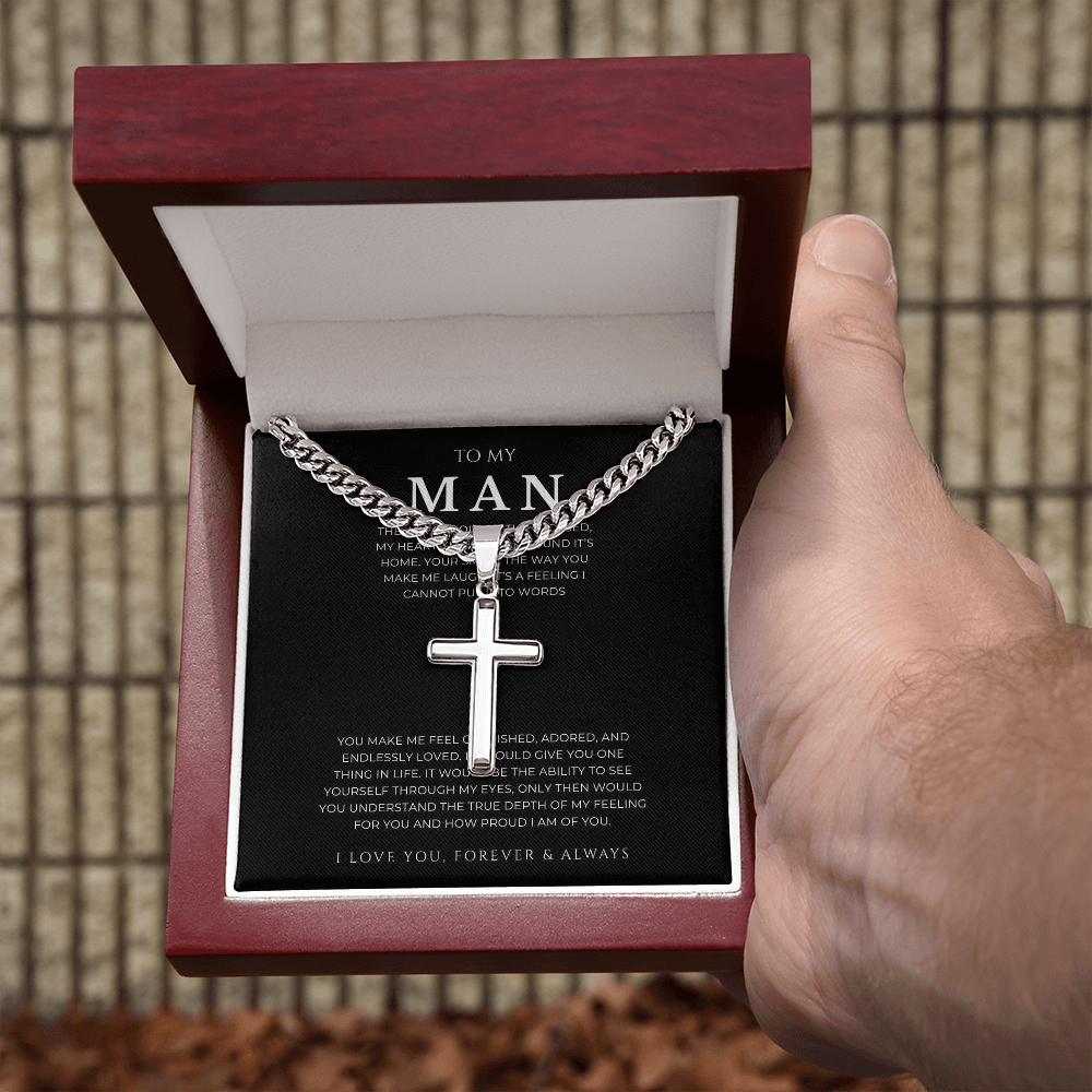 Personalized To My Man Cross with Cuban Link Chain