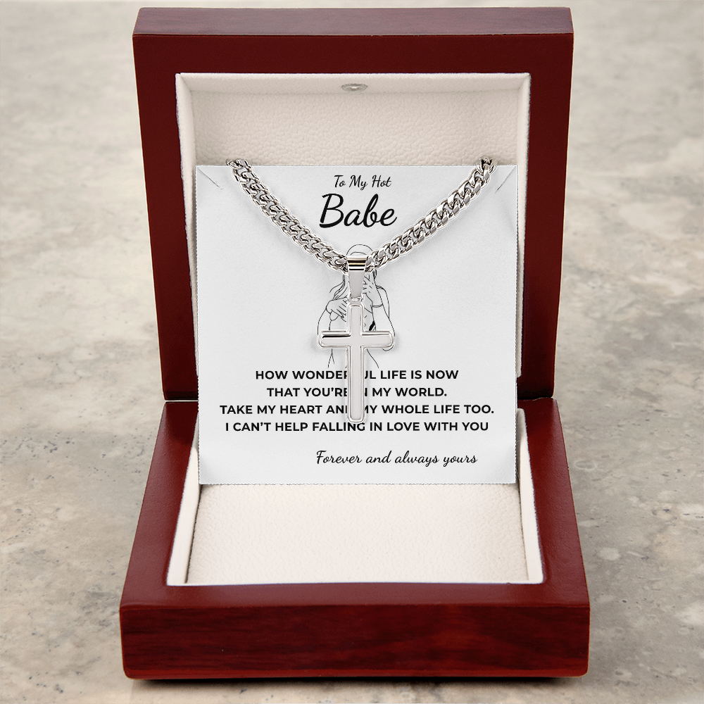 Personalized To My Hot Babe Cross with Cuban Link Chain