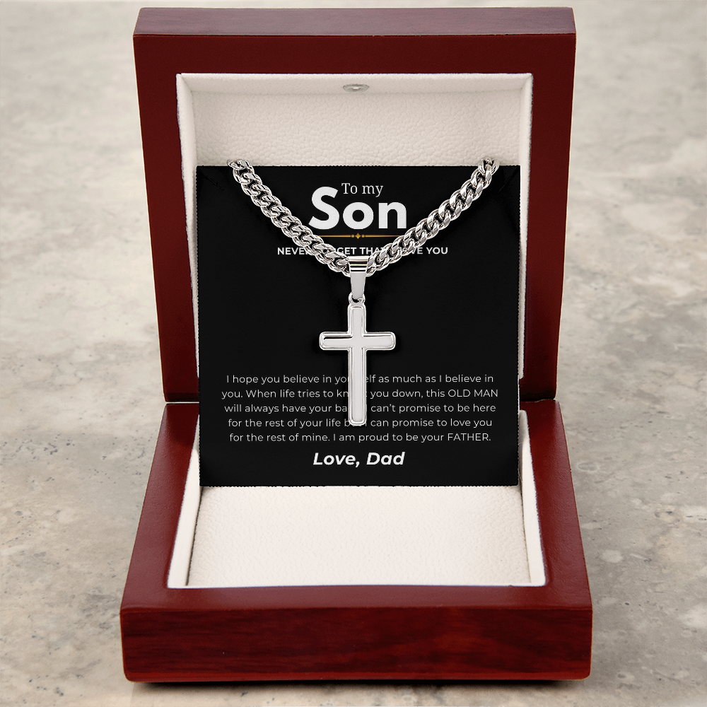 Personalized To My Son Cross with Cuban Link Chain