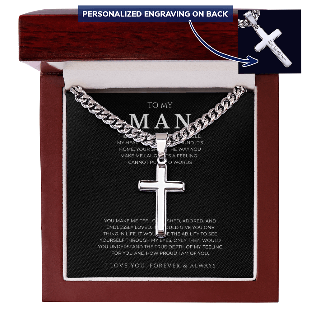 Personalized To My Man Cross with Cuban Link Chain