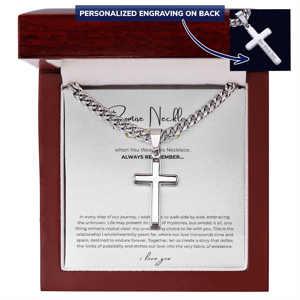 Personalized Promise Necklace Cross with Cuban Link Chain