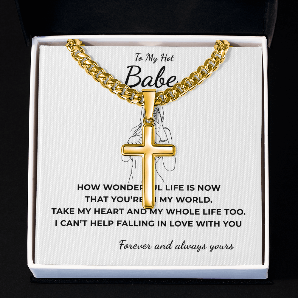 Personalized To My Hot Babe Cross with Cuban Link Chain
