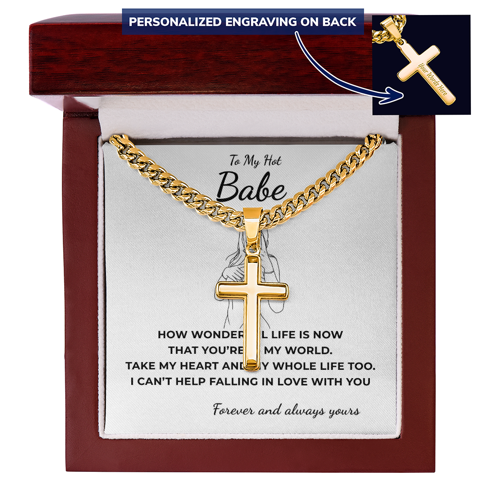 Personalized To My Hot Babe Cross with Cuban Link Chain