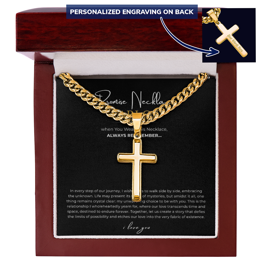 Personalized Promise Necklace Cross with Cuban Link Chain