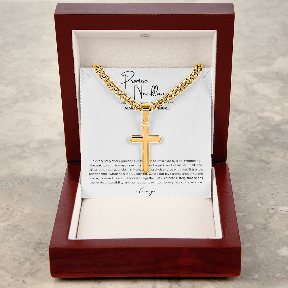 Personalized Promise Necklace Cross with Cuban Link Chain