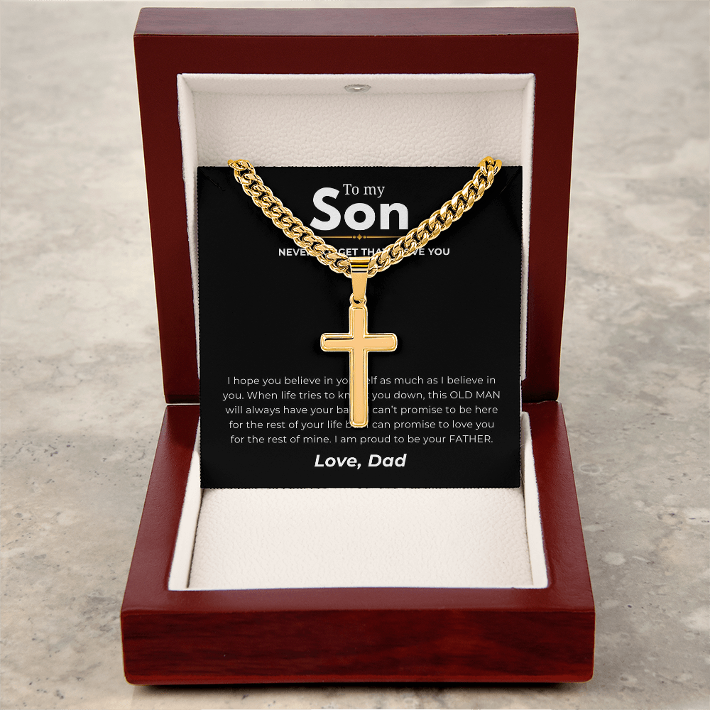 Personalized To My Son Cross with Cuban Link Chain