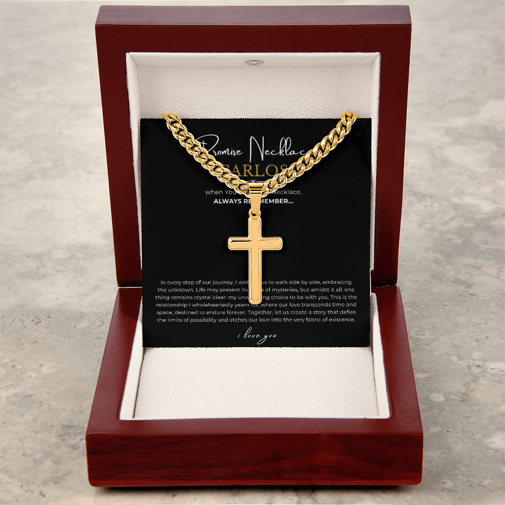 Personalized Promise Necklace Cross with Cuban Link Chain