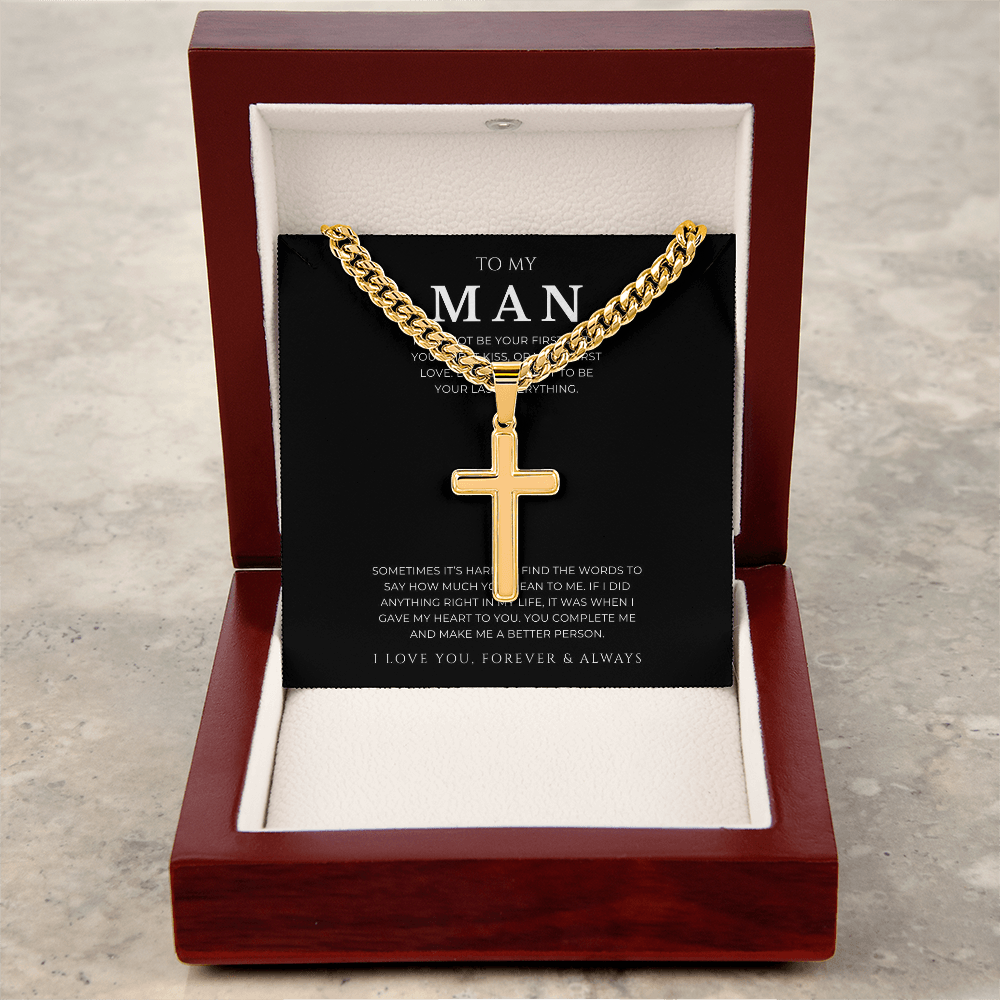 Personalized To My Man Cross with Cuban Link Chain