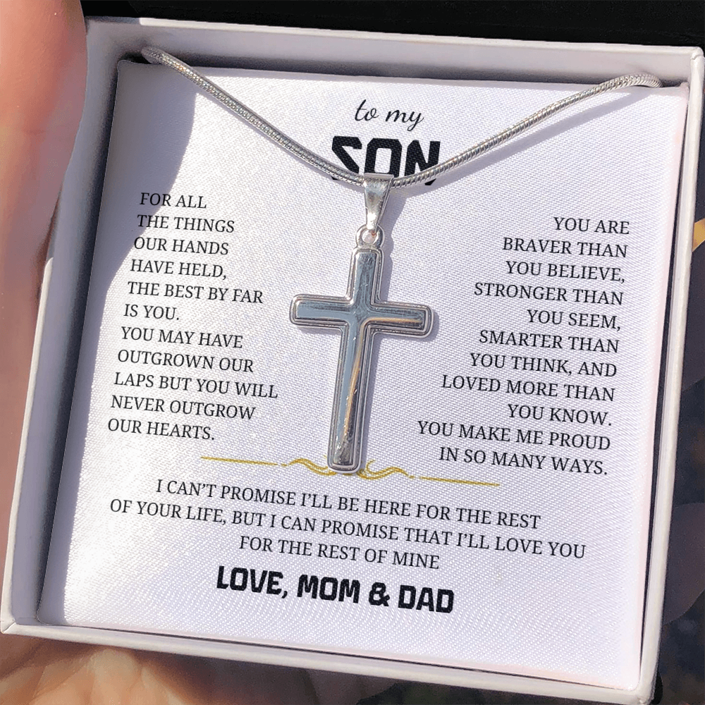 To My Son Artisan Cross Necklace with Snake Chain