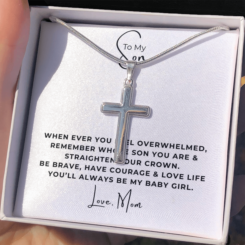 To My Son Artisan Cross Necklace with Snake Chain