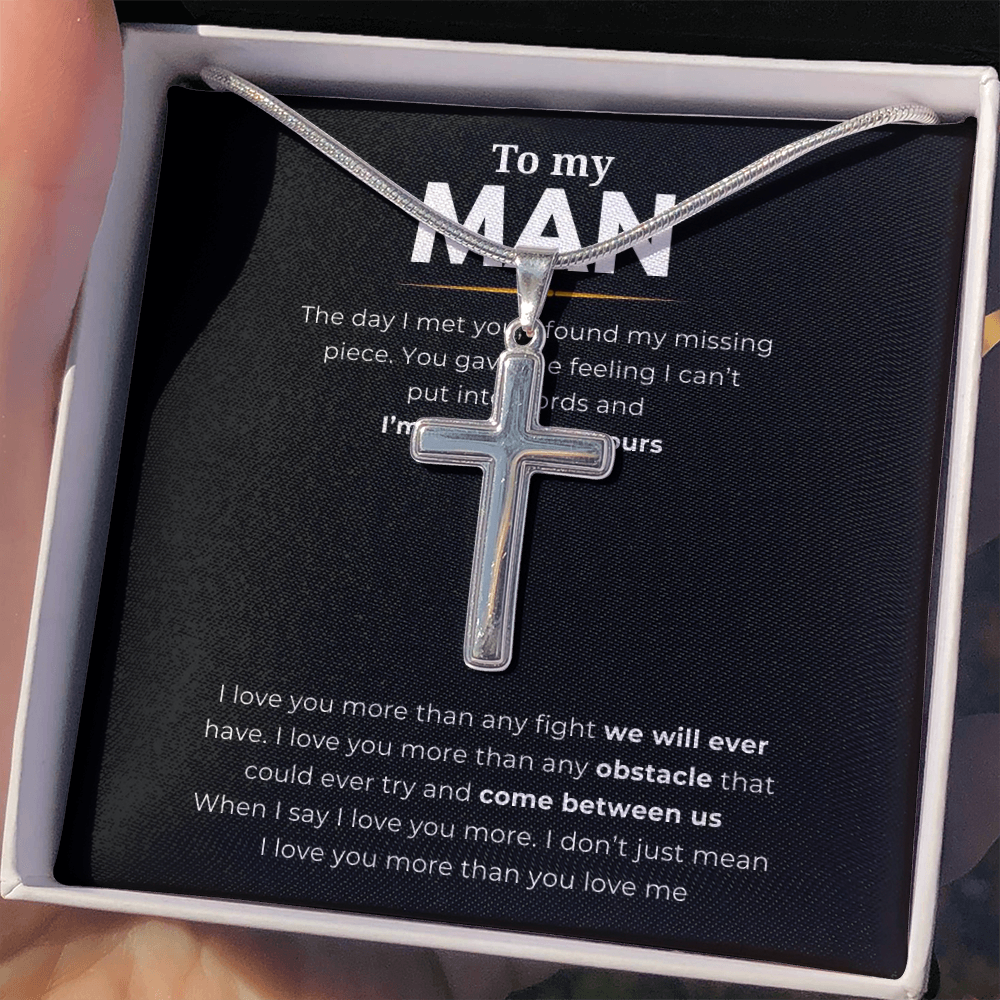 To My Man Artisan Cross Necklace with Snake Chain
