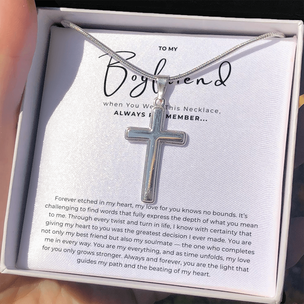 To My Boyfriend Cross Necklace with Snake Chain