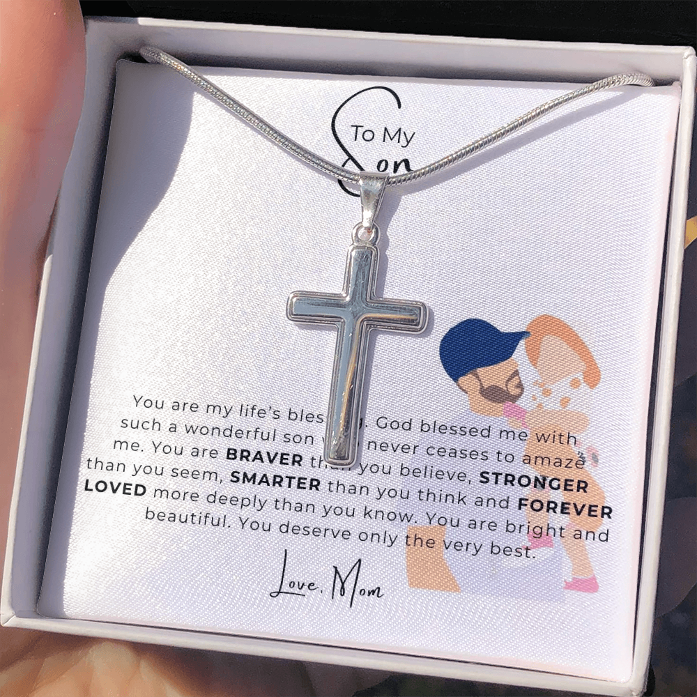 To My Son Artisan Cross Necklace with Snake Chain
