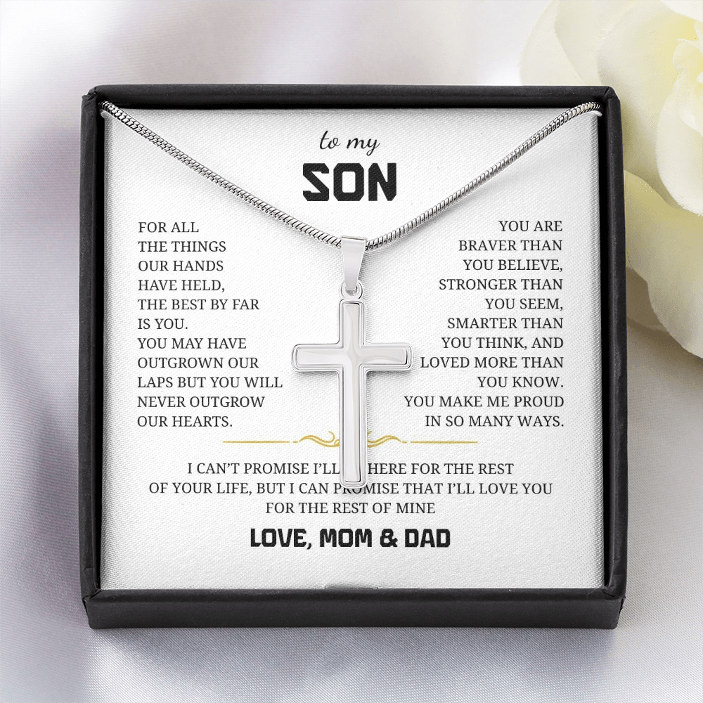 To My Son Artisan Cross Necklace with Snake Chain