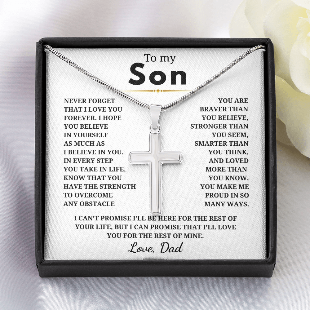 To My Son Artisan Cross Necklace with Snake Chain