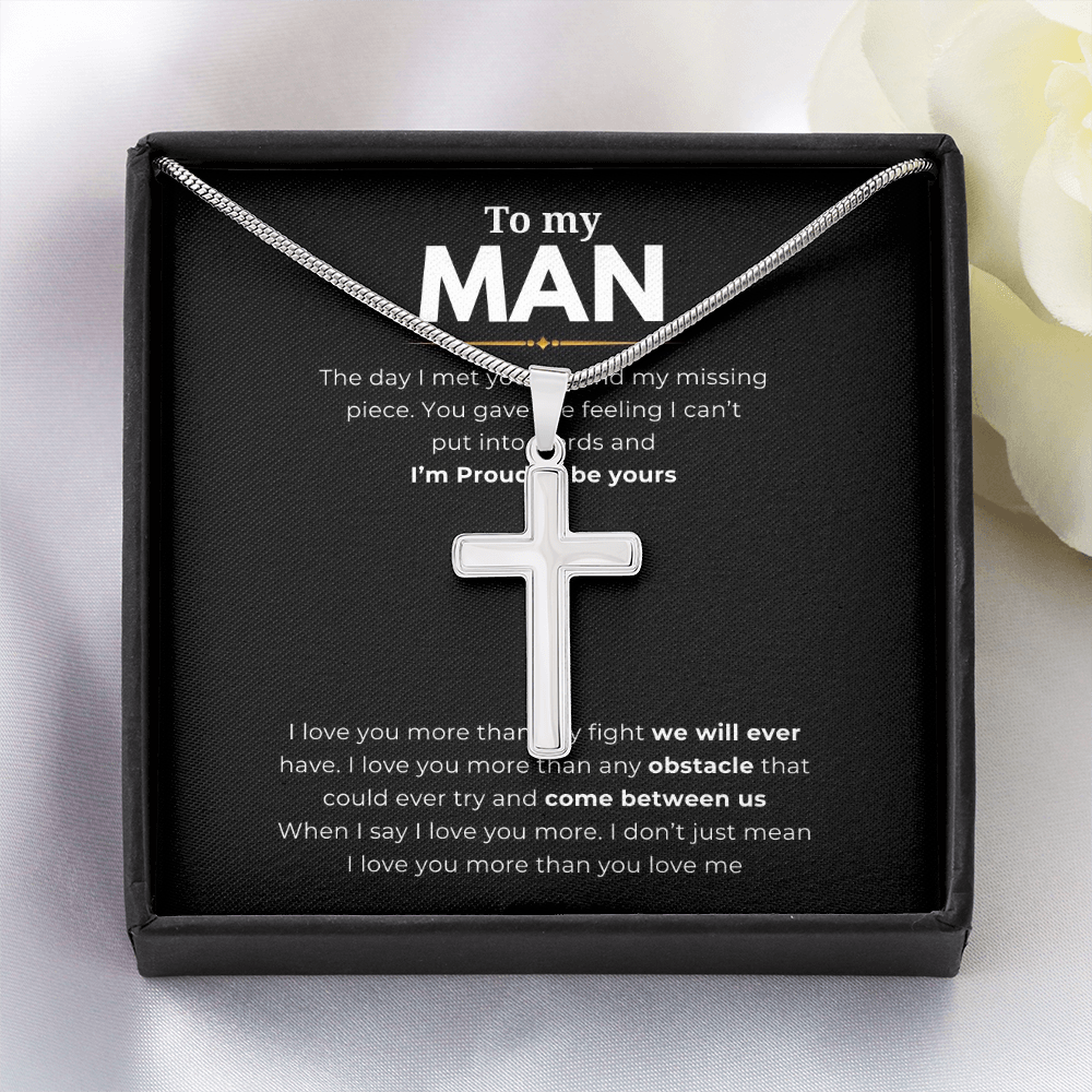 To My Man Artisan Cross Necklace with Snake Chain