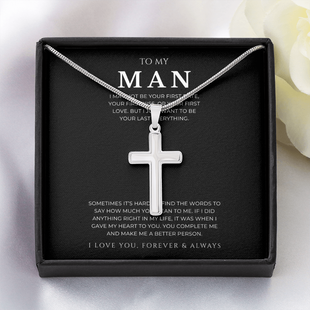 To My Man Cross Necklace with Snake Chain