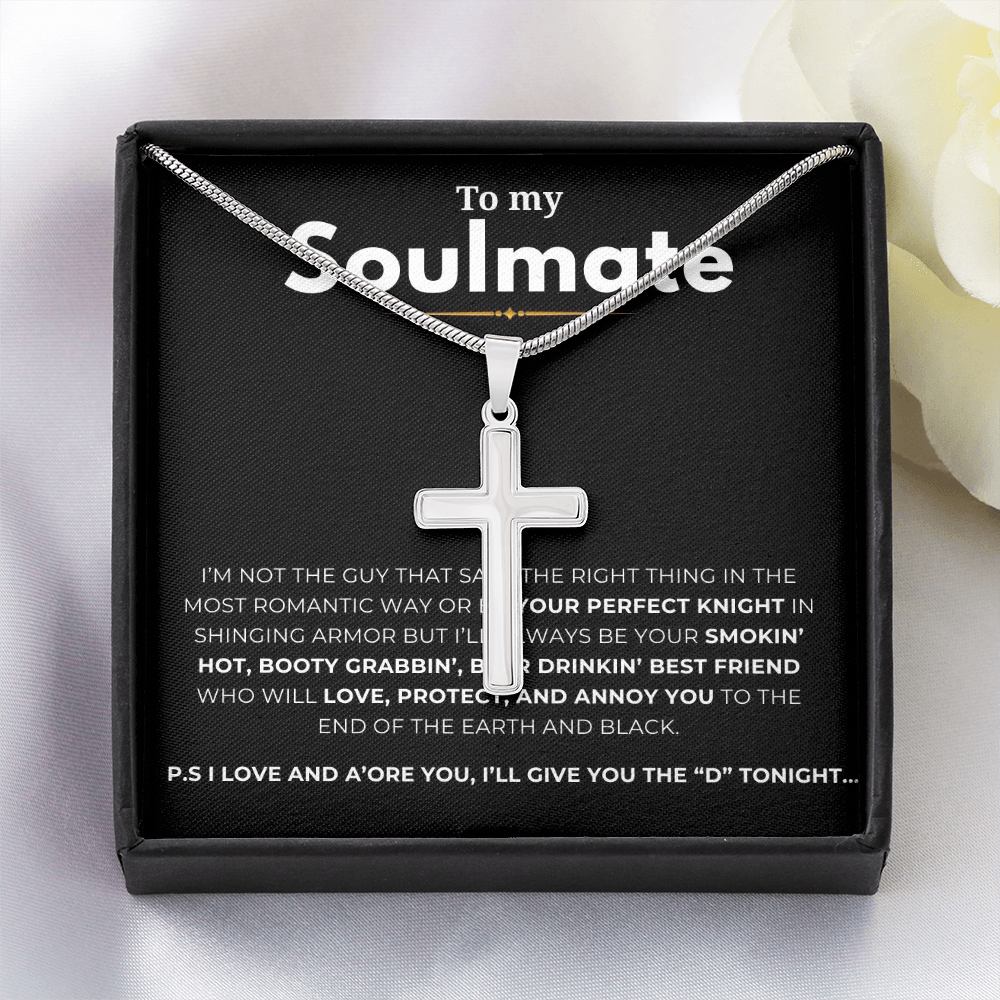 To My Soulmate Artisan Cross Necklace with Snake Chain