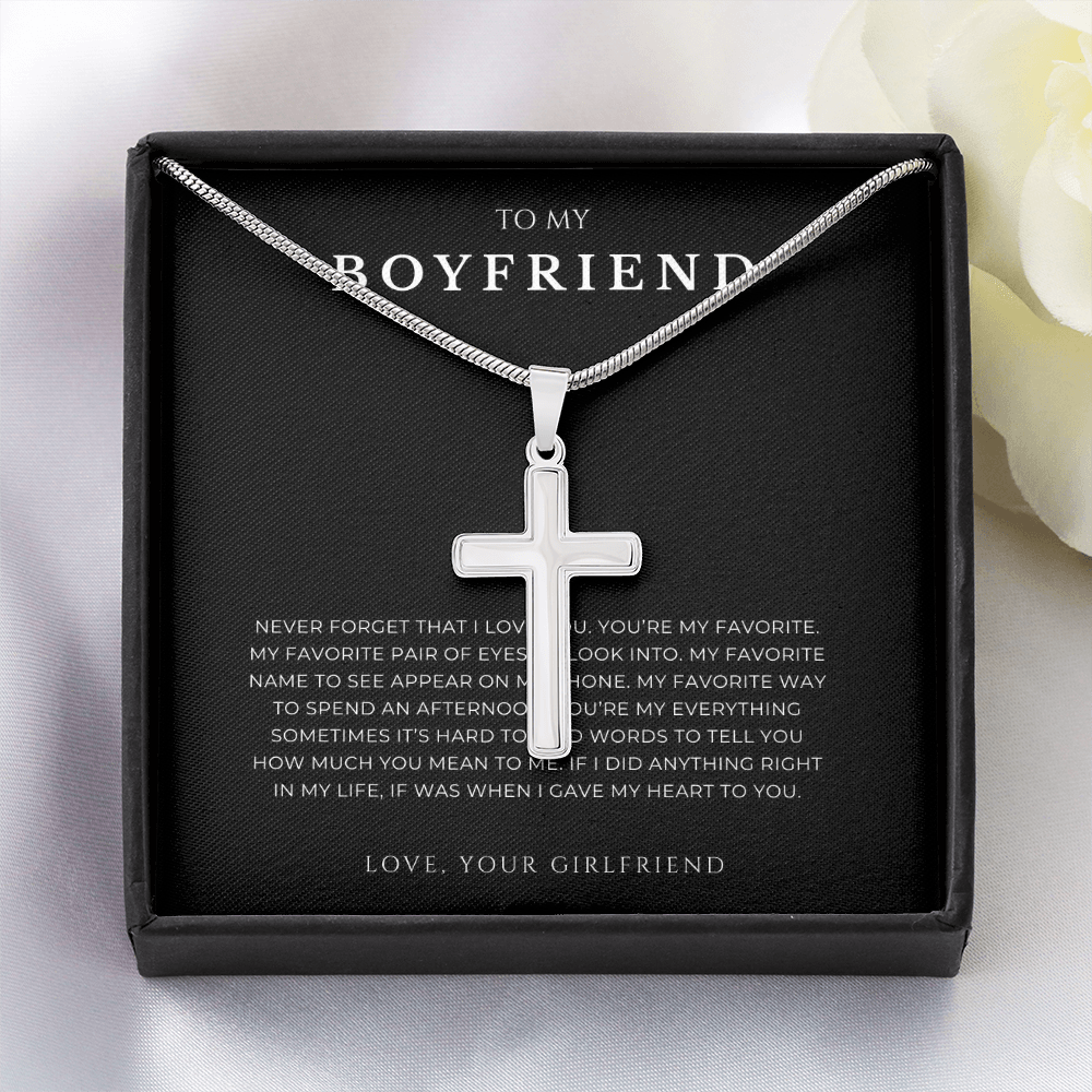 To My Boyfriend Cross Necklace with Snake Chain
