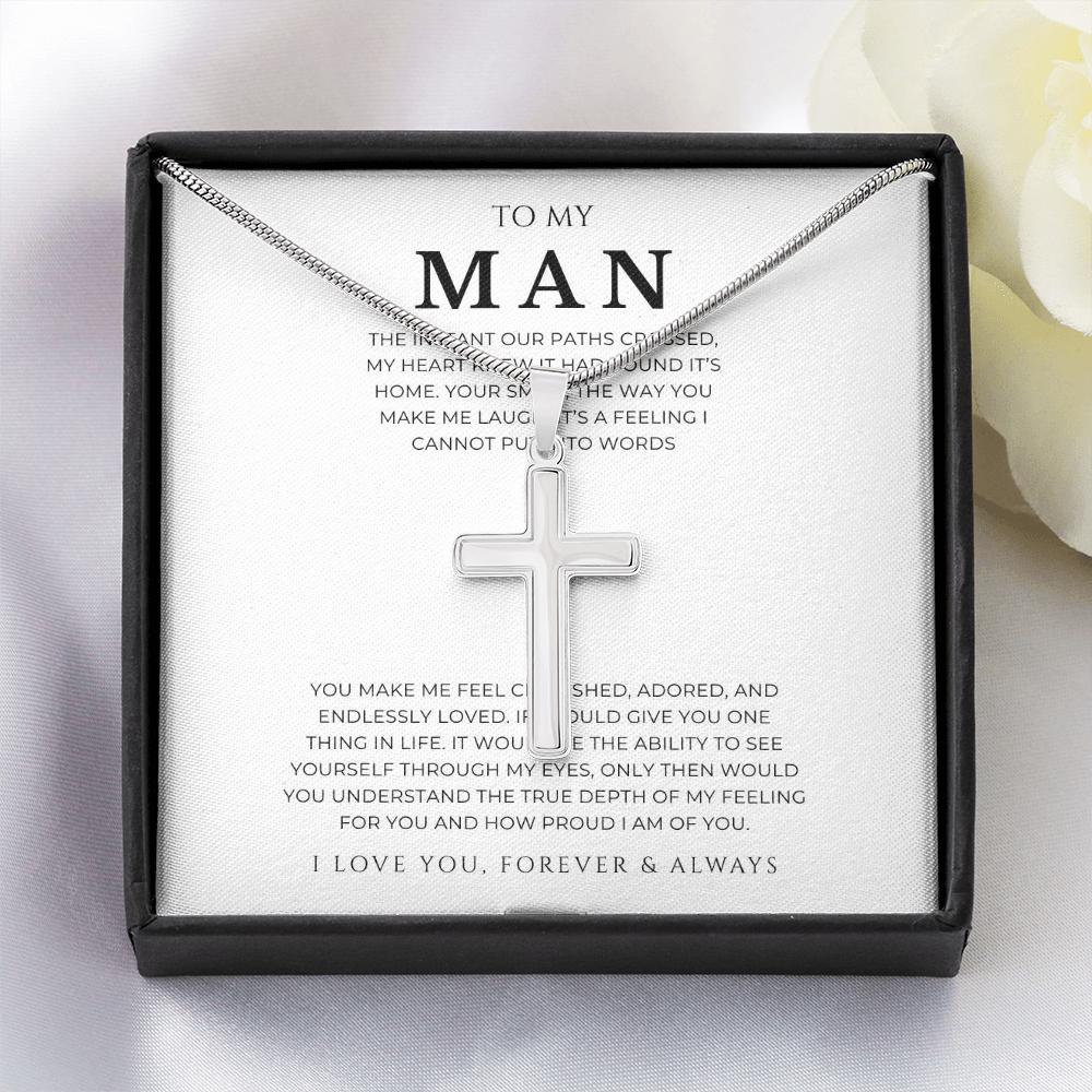 To My Man Cross Necklace with Snake Chain