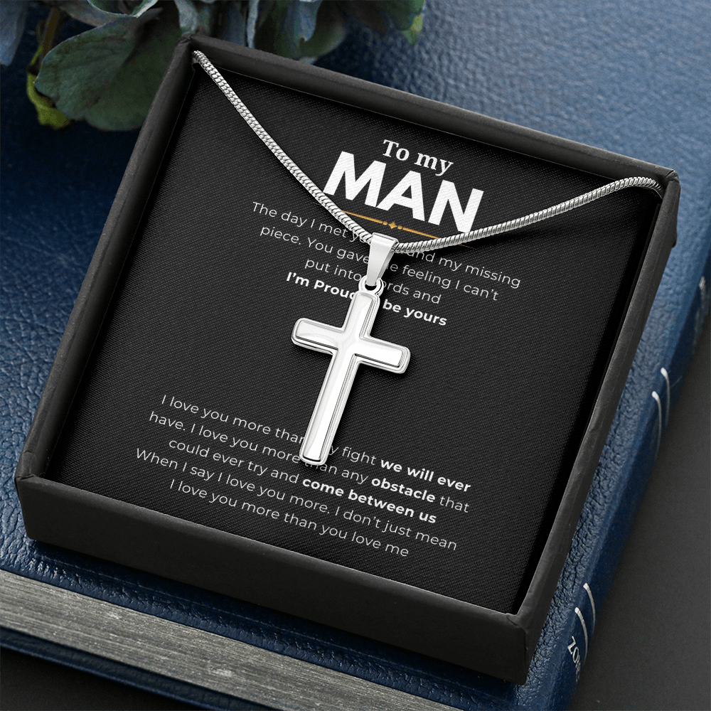 To My Man Artisan Cross Necklace with Snake Chain