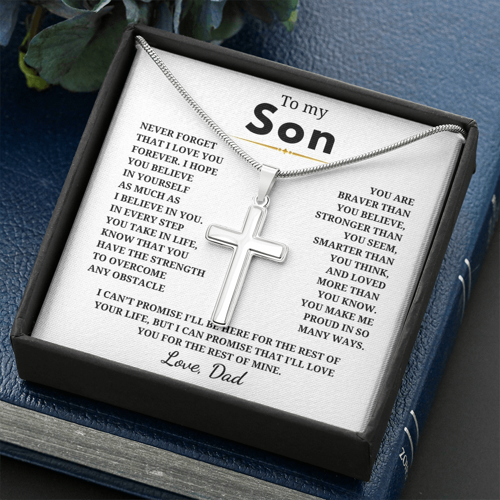 To My Son Artisan Cross Necklace with Snake Chain