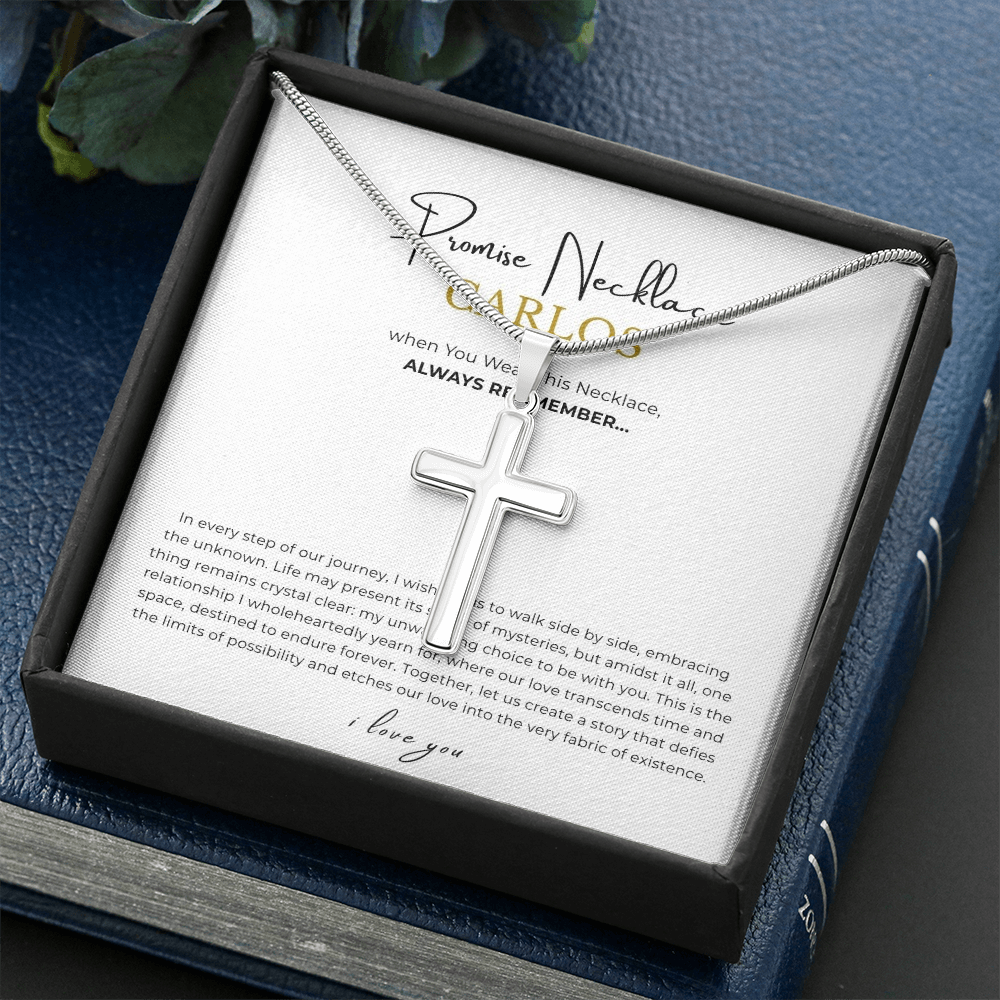 Prosonalized Promise Cross Necklace with Snake Chain