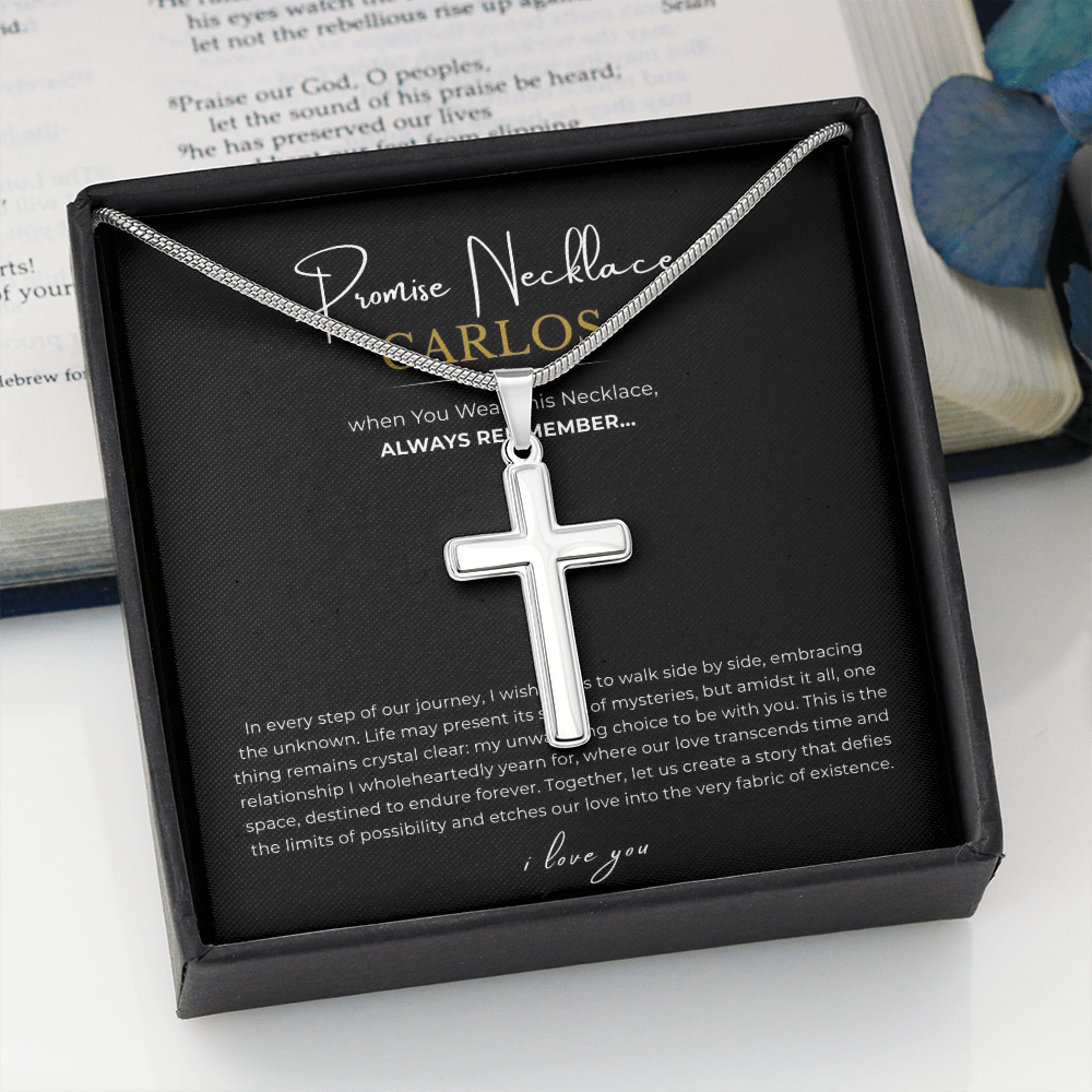 Prosonalized Promise Cross Necklace with Snake Chain