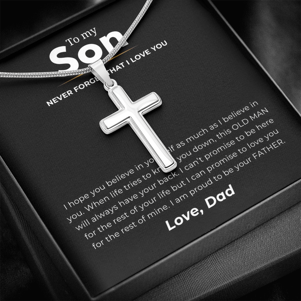 To My Son Artisan Cross Necklace with Snake Chain