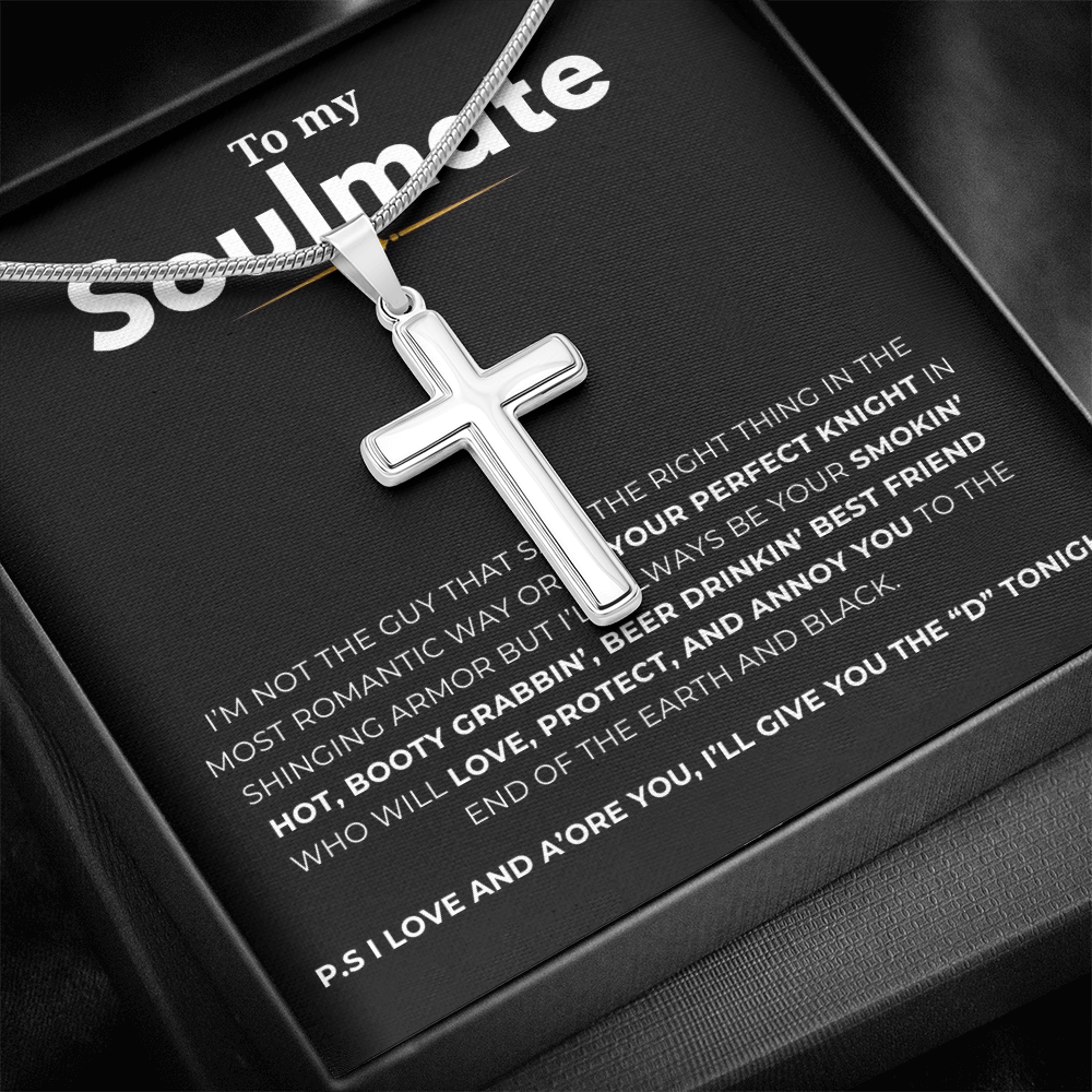 To My Soulmate Artisan Cross Necklace with Snake Chain