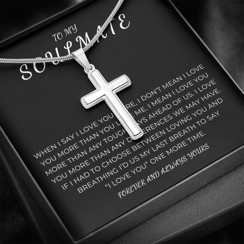 To My Soulmate Cross Necklace with Snake Chain