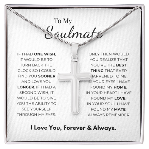To My Soulmate Artisan Cross Necklace with Snake Chain