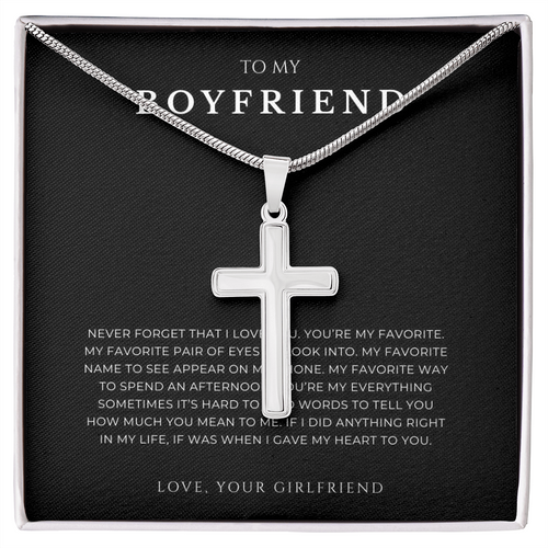 To My Boyfriend Cross Necklace with Snake Chain