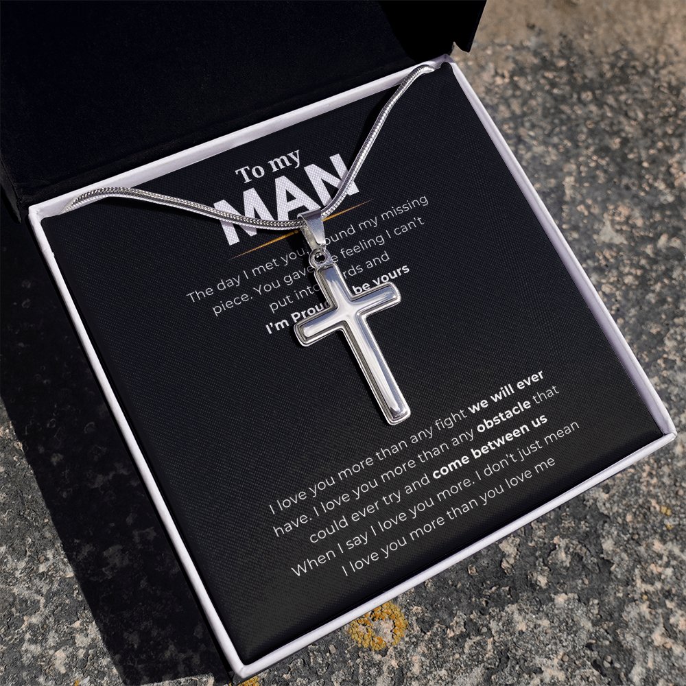 To My Man Artisan Cross Necklace with Snake Chain