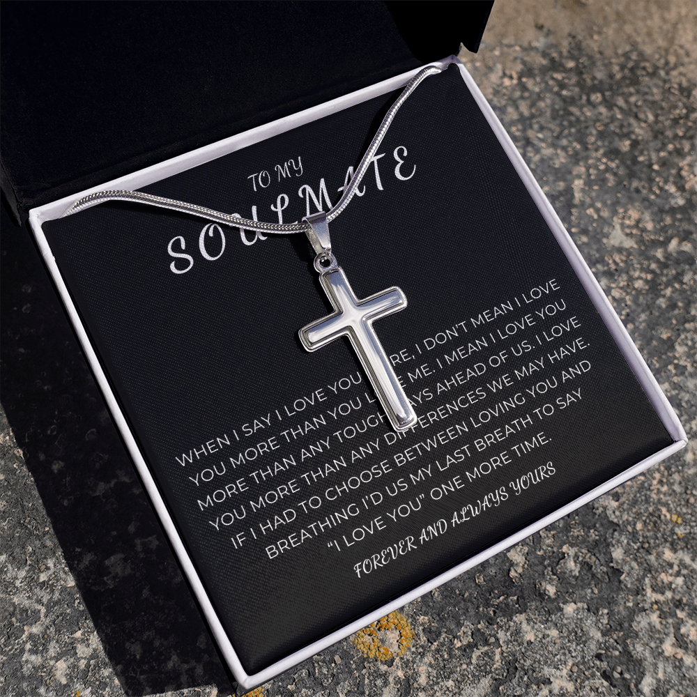 To My Soulmate Cross Necklace with Snake Chain