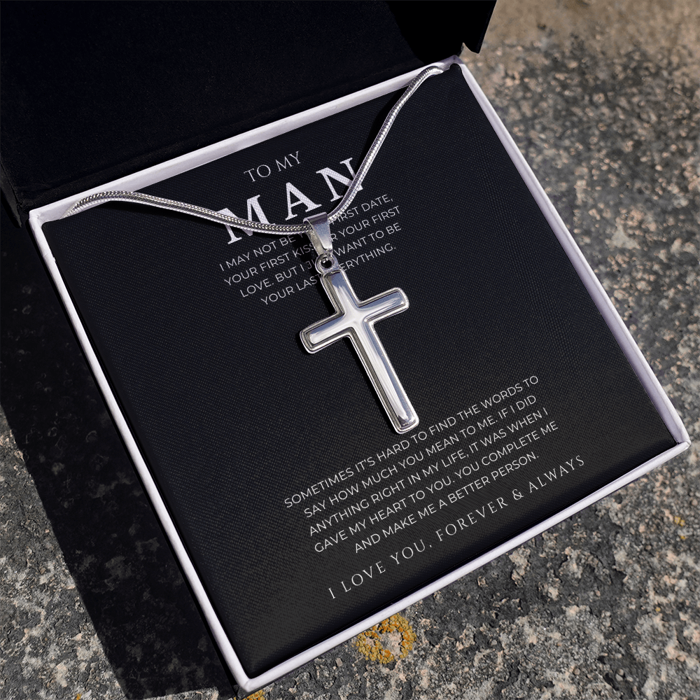 To My Man Cross Necklace with Snake Chain