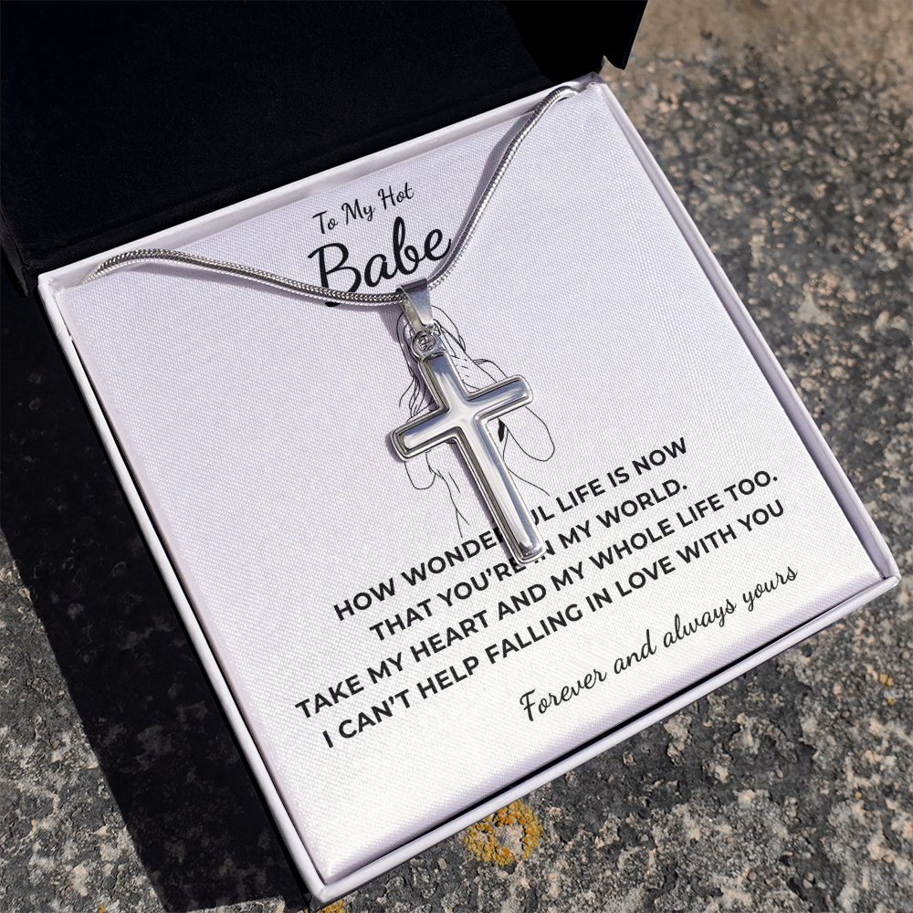 To My Hot Babe Artisan Cross Necklace with Snake Chain