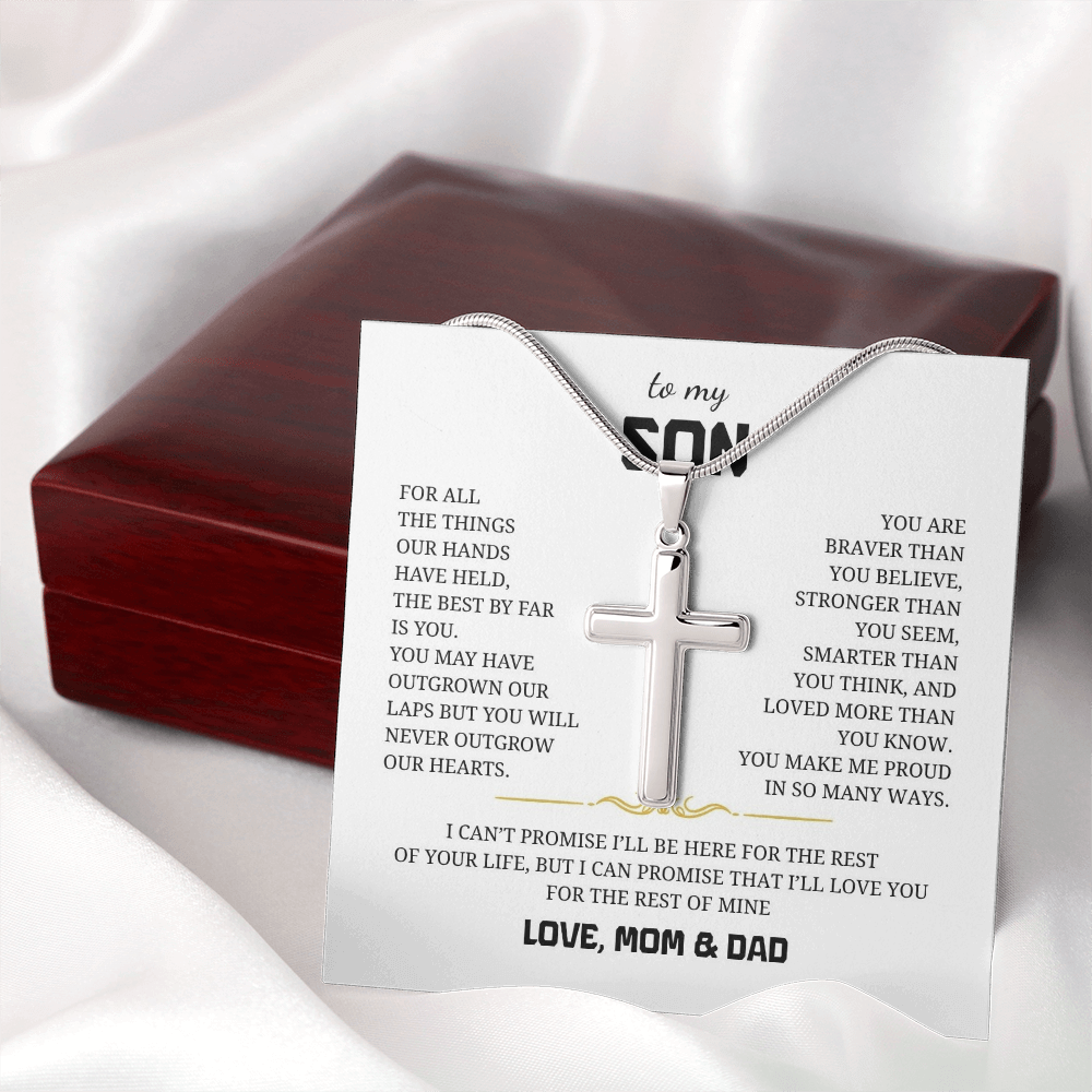 To My Son Artisan Cross Necklace with Snake Chain