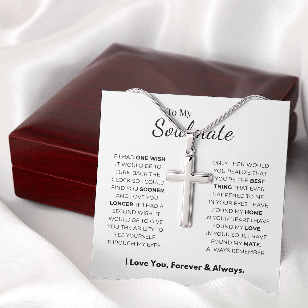 To My Soulmate Artisan Cross Necklace with Snake Chain