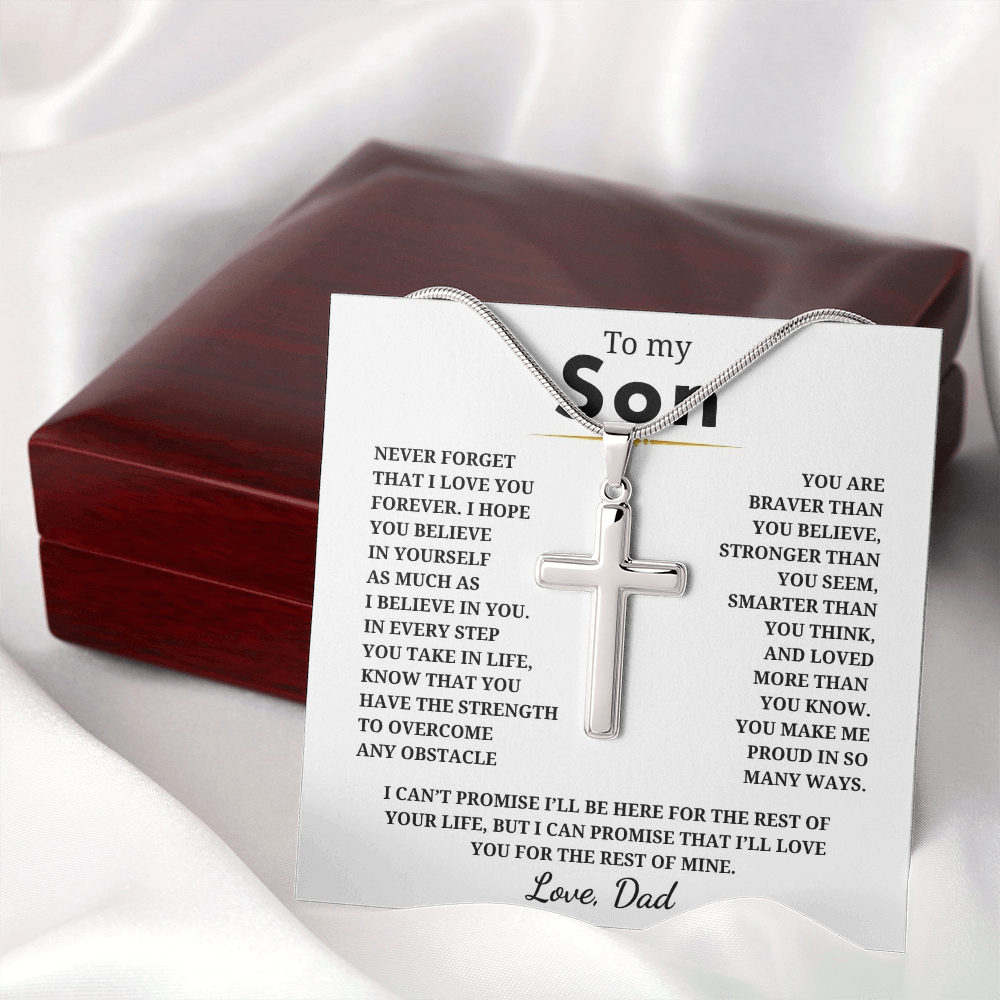 To My Son Artisan Cross Necklace with Snake Chain