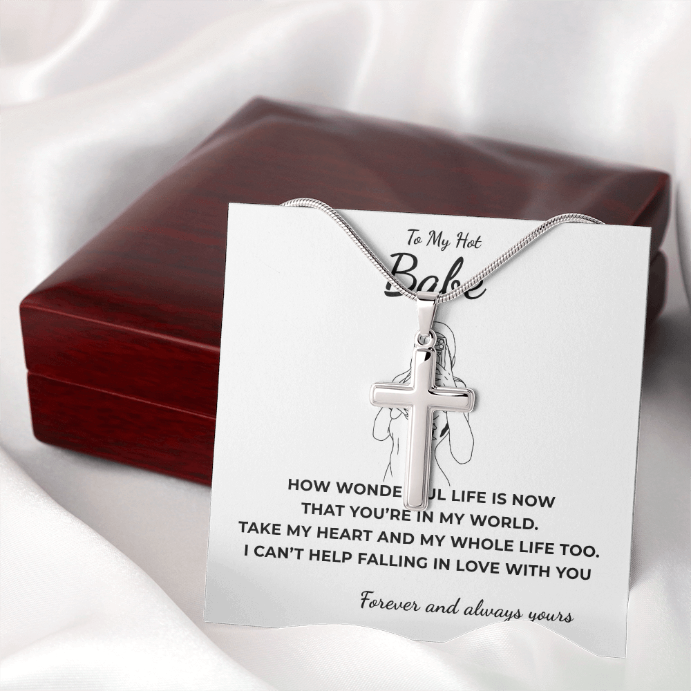 To My Hot Babe Artisan Cross Necklace with Snake Chain