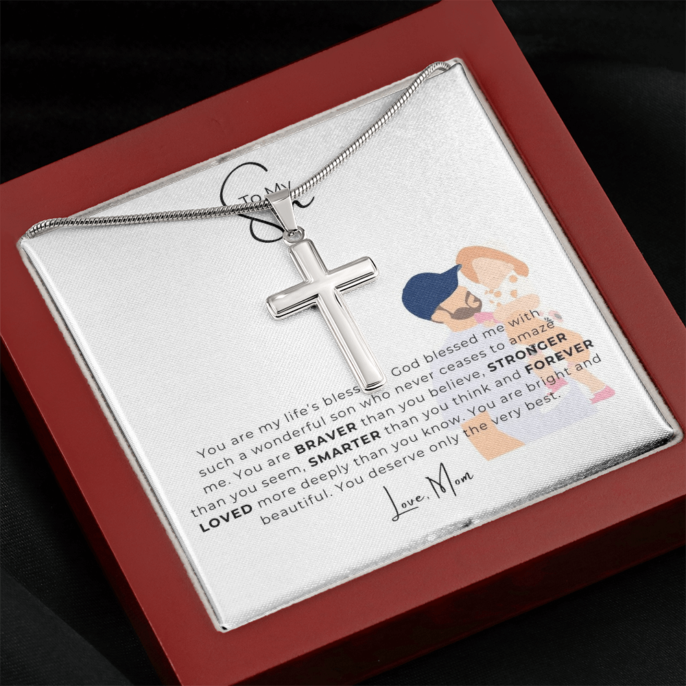To My Son Artisan Cross Necklace with Snake Chain
