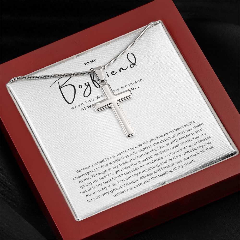 To My Boyfriend Cross Necklace with Snake Chain