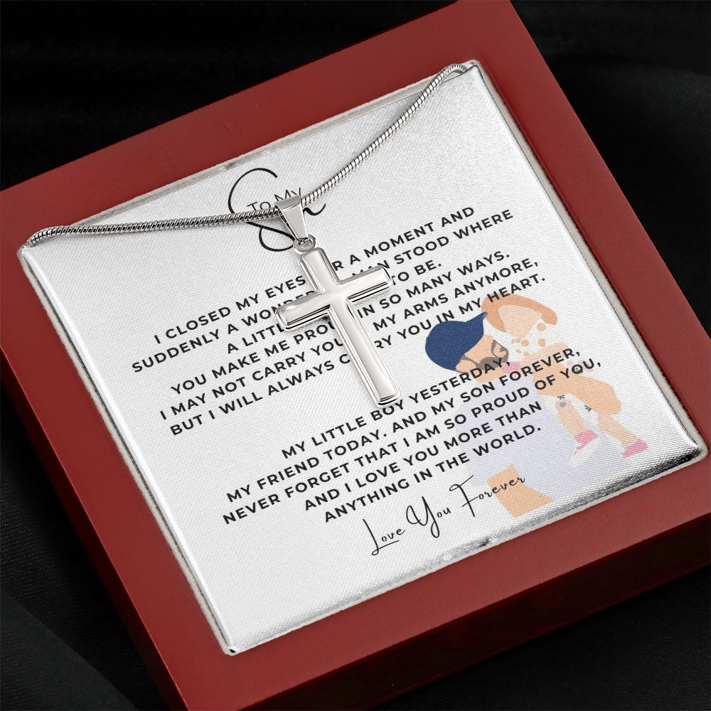 To My Son Artisan Cross Necklace with Snake Chain