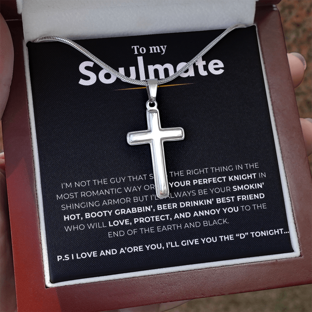 To My Soulmate Artisan Cross Necklace with Snake Chain