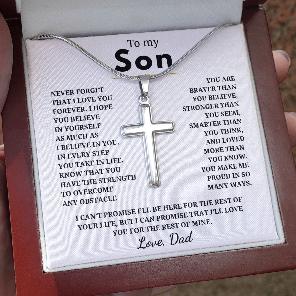 To My Son Artisan Cross Necklace with Snake Chain