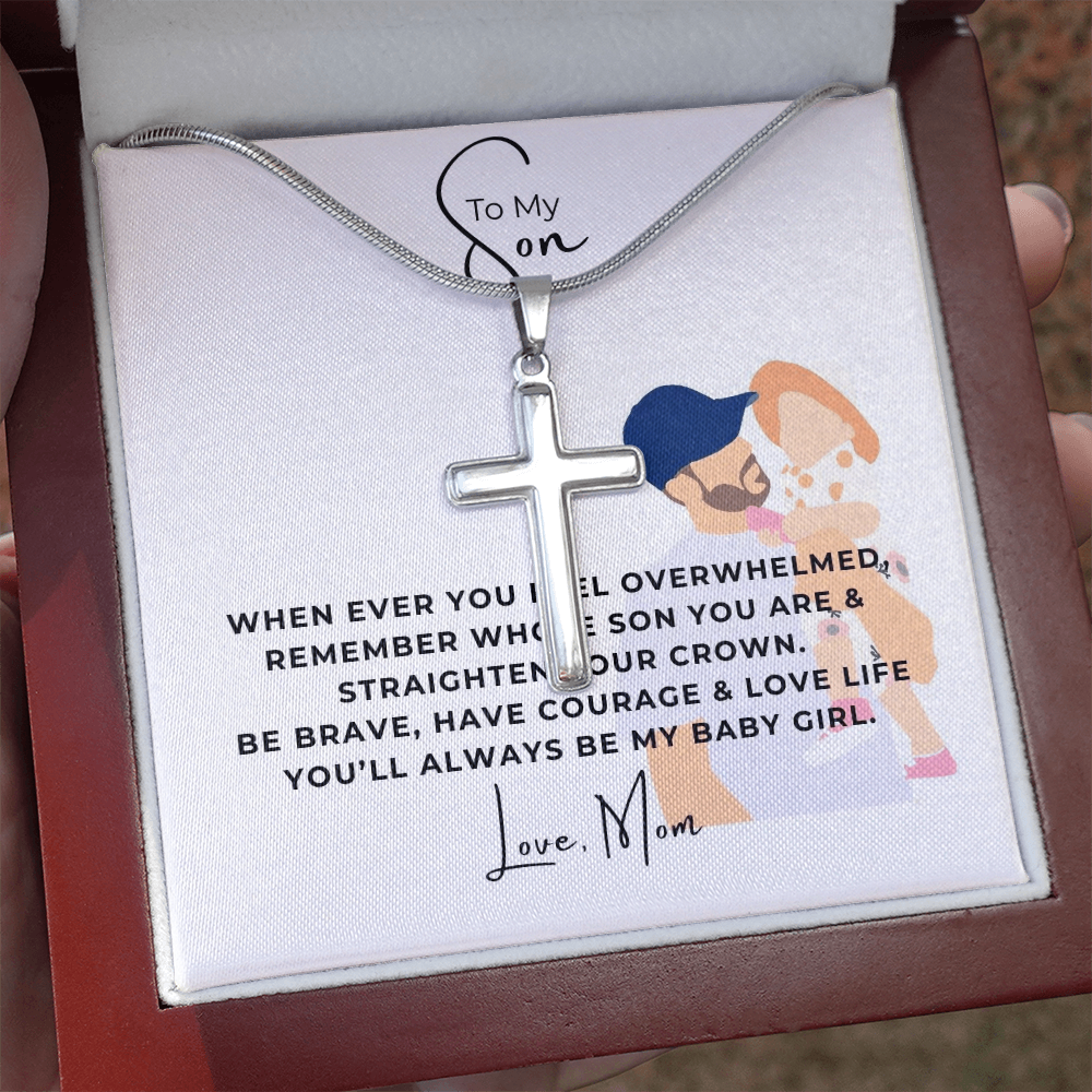 To My Son Artisan Cross Necklace with Snake Chain